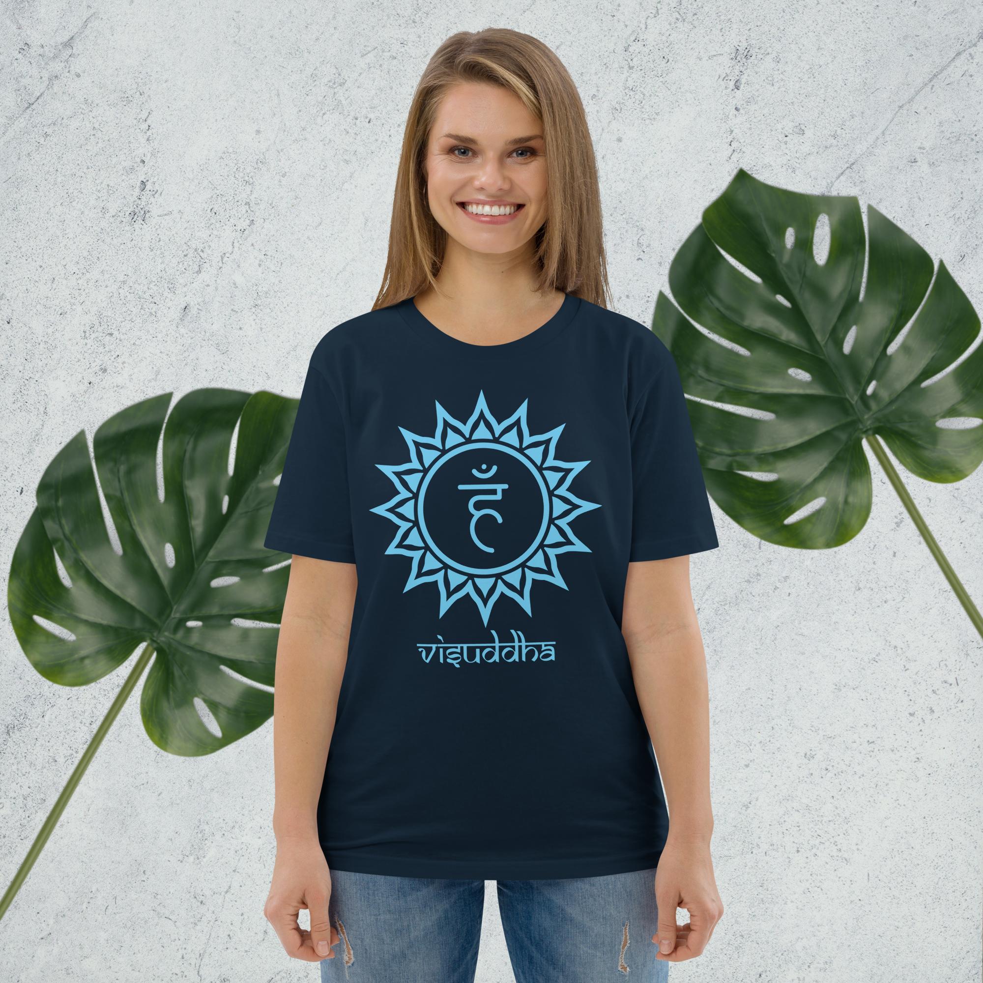 Chakra Shirt Vishuddha für Ausdruck & Authentizität, Bio-Baumwolle, Yogini ♀️